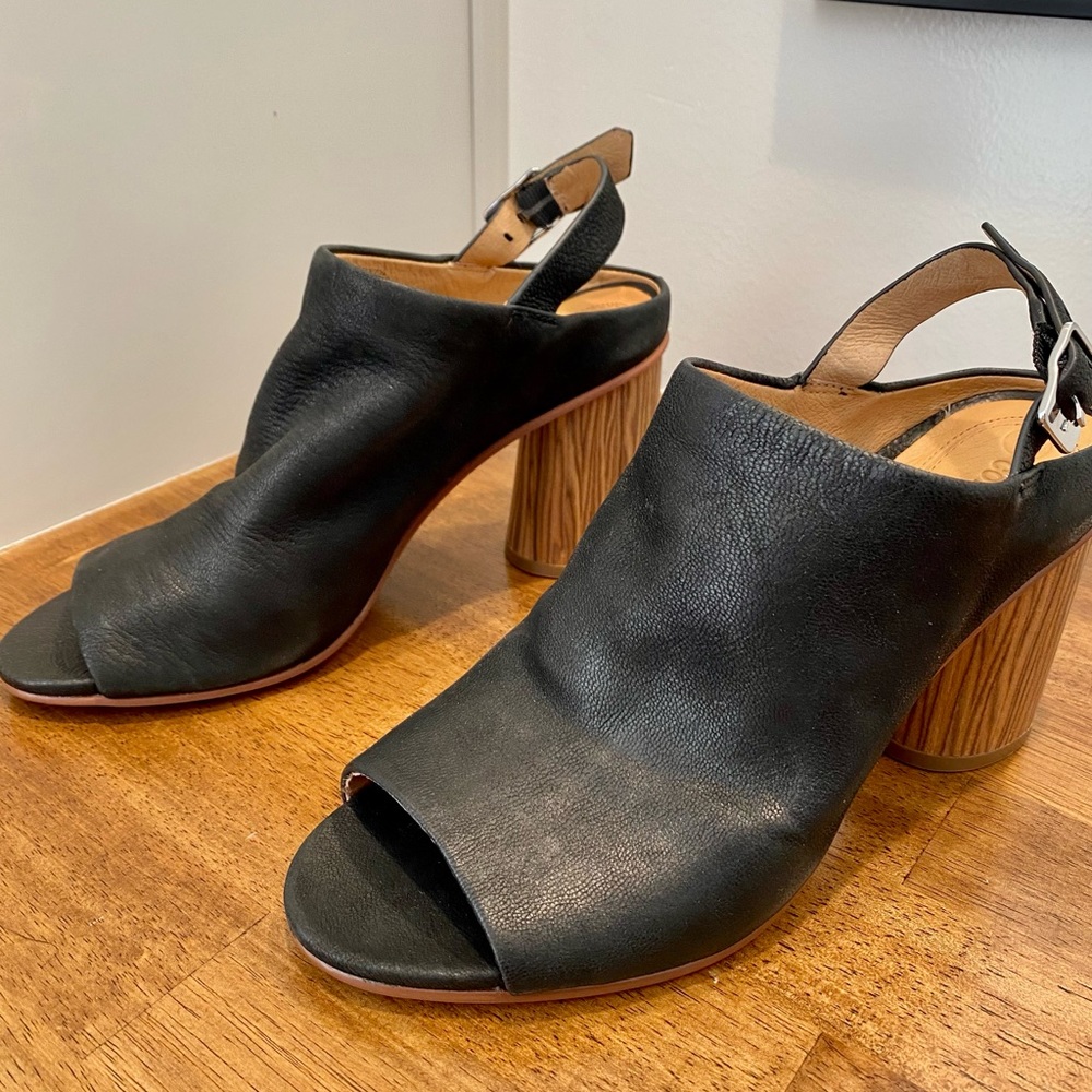 Corso Como Black Leather Heeled Sling Back Mules NWT!